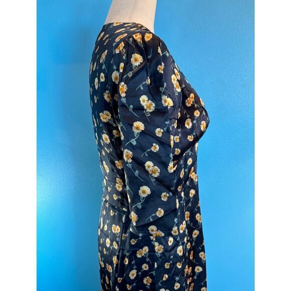 NWOT Really Wild Midi Dress 100% SILK Dress Blue w/ Floral Fully Lined UK 8 US 2 - Picture 6 of 10